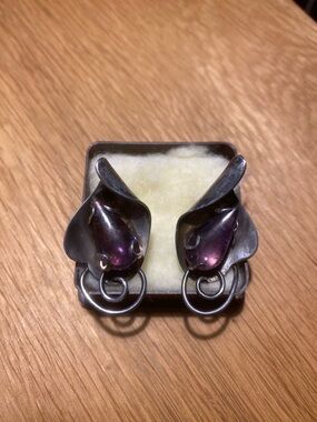 Purple Teardrop 925 sterling Drop screw on Earrings - Women Jewelry